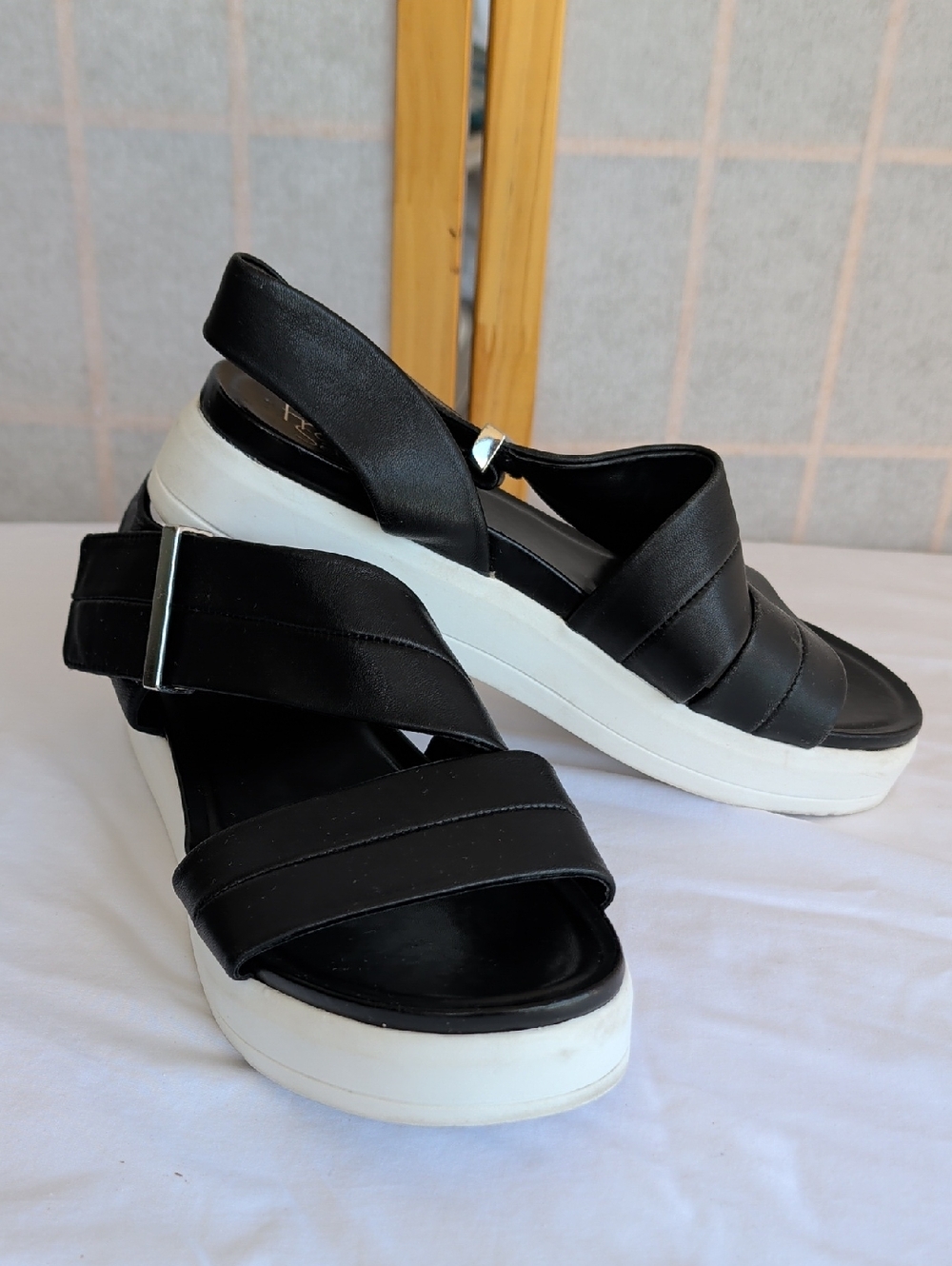 Franco Sarto Black and White Platform Slingback Sandals